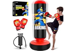 Esnowlee Punching Bag for Kids, Kids Boxing Set with Boxing Gloves 66" Large Inflatable Punching Bag,Gifts for Boys & Girls Age 5-12 for Practicing Karate, Taekwondo