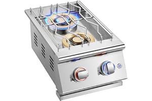 Huishenplus Grilling Side Burners for Outdoor Kitchen, 2 * 18,000BTU Natural Gas Side Burner,Convertible to Liquid Propane, Duty Heavy 304 Stainless Steel, Built-in Double Burner for BBQ Island Grill