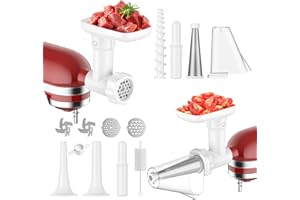 Fruit and Vegetable Strainer Attachment for Kitchenaid Stand Mixer, Includes Food Grinder Attachment for Kitchenaid Mixers, with Sausage Stuffer Tubes and Fruits Jucier Auger Strainer By HOZODO