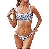 SweatyRocks Women's 2 Piece Bikini Set Floral Print Wireless Bathing Suit High Cut Swimsuit