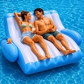 4E's Novelty Two Person Inflatable Pool Recliner Adult Pool Lounger Float with Cup Holder - Heavy Duty Lounger for Adults Floating Recliner Blow Up Floaties Water Floaty Lake Beach Tanning Float