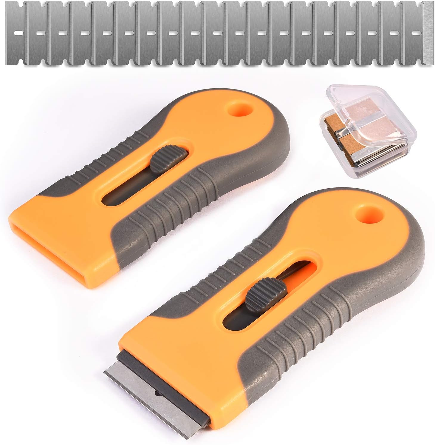 Razor Blade Scraper, 2 Pcs Plastic Retractable Razor Scraper with 40 Pcs Steel Scraper Blades for Glass Cooktop Windows