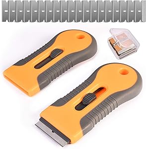 Razor Blade Scraper, 2 Pcs Plastic Retractable Razor Scraper with 40 Pcs Steel Scraper Blades for Glass Cooktop Windows