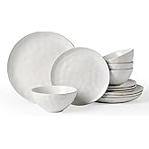 Famiware Dinnerware Sets for 4, Ocean Round 12-Piece Kitchen Plates and Bowls Sets, Microwave and Dishwasher Safe, Scratch Resistant, Matte White
