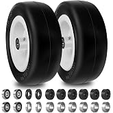 Upgrade 13x5.00-6 Flat Free Lawn Mower Tires and Wheels 3/4" 5/8" 1/2" Ball Bearings, 13x5x6 Zero Turn Mower Front Tires, Smooth Tires for Commercial Grade Lawn 3.25"-5.25" Adjustable Centered Hub
