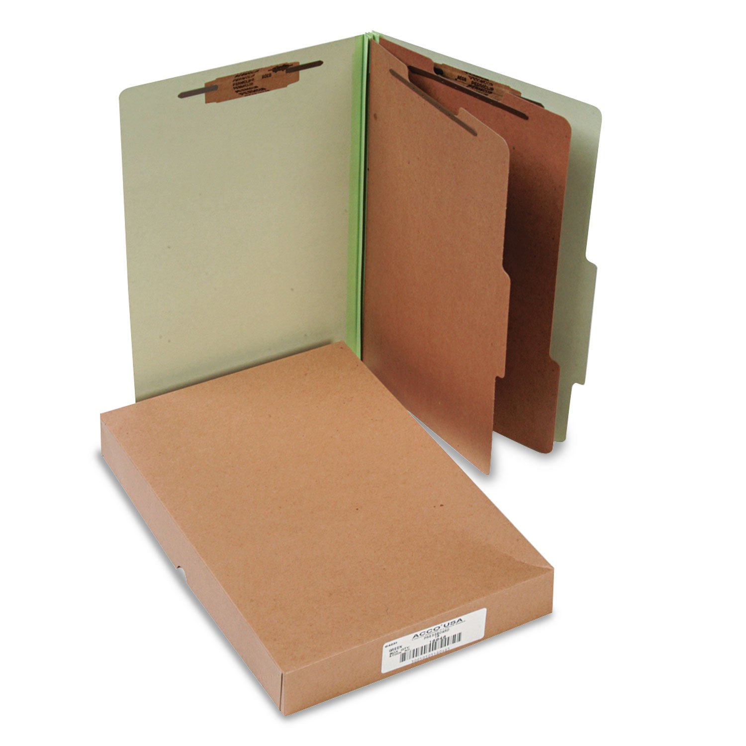 ACCO 16046 ACCO Pressboard 25-Point Classification Folders, Lgl, 6-Section, Leaf GN, 10/Box