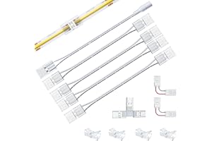 PAUTIX 8mm Connectors for 2-Pin COB LED Strip Lights,4pcs Transparent Gapless Connectors,4pcs Dual End,1pc Single to DC Female Plug 7.9in Extension Wire,2pcs L-shaped Connectors,1pc T-shaped Connector