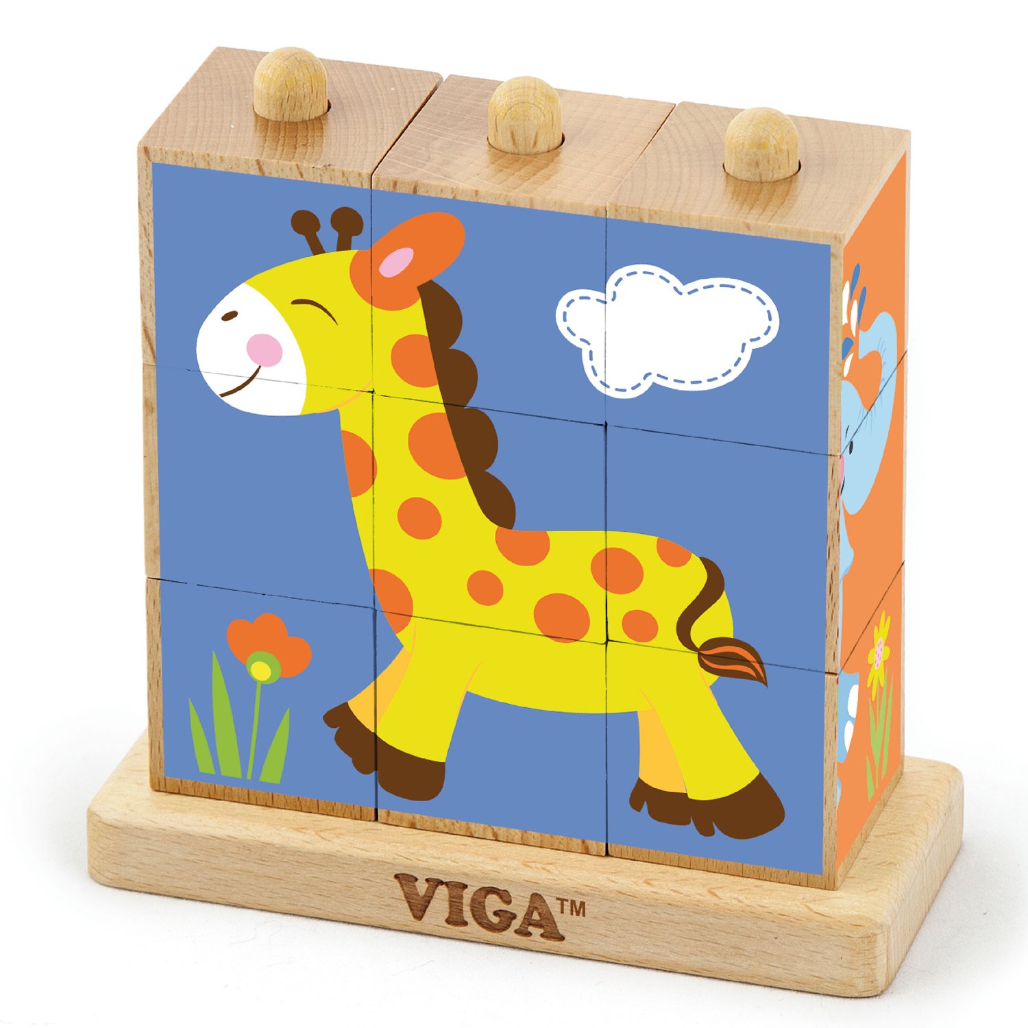 Viga Toys - 50834 - Stacking cube puzzle - wild animals - 9pcs.