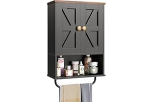 CHOEZON Bathroom Wall Cabinet, Medicine Cabinet with Open Partition and Towel Bar, Rustic Storage Cabinet with Open and Hidde