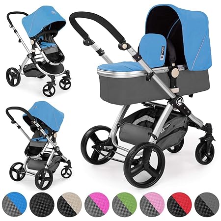 Froggy Kinderwagen MAGICA Kombikinderwagen Sportwagen Buggy Kinderwagenset 2 in1 mit Babywanne und Sportsitz Blau