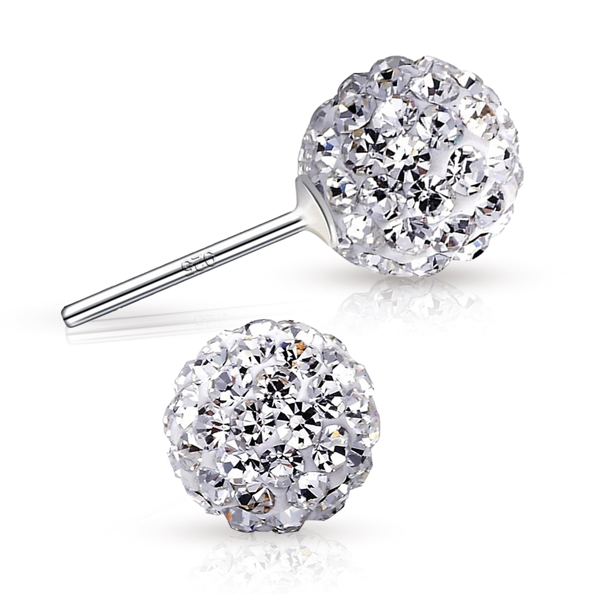 Crystalline Azuria Women Girls 925 Sterling Silver White Crystals Round Disco Ball Stud Earrings 6 mm