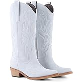 Shofrindy Cowboy Boots for Women Light-Pink Western Cowgirl Boot Pink Comfortable Chunky Heel Wide Calf and Pointed Toe Tall Boot Cute Concert Outfit