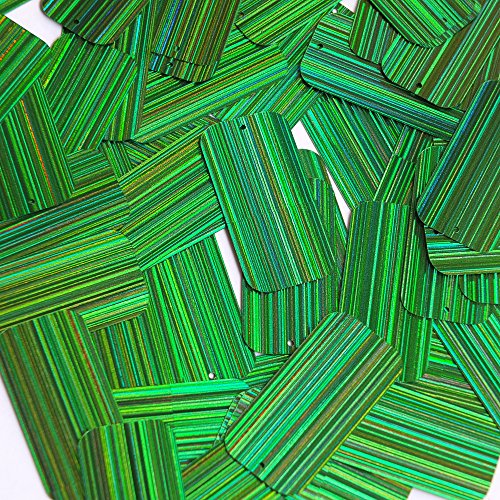 Sequin Rectangle Long Green 1.5 inch Couture Loose Paillettes. City Lights Reflective Metallic Made in USA.