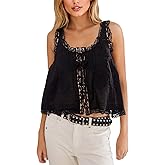 Women Summer Boho Lace Tie Front Tank Beach Vacation Top Button Down Sleeveless Cardigan Crop Y2k Tops Clothes 2026