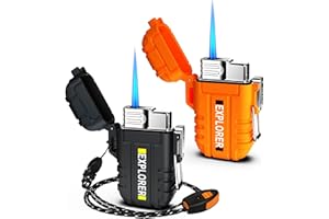 JAERDHS Torch Lighter, 2 Pack Butane Lighter, Windproof Outdoor Gas Lighter Adjustable Jet Flame Lighters, Fireplace Fireworks Grill Camping BBQ Lighter, Gifts for Men. (Black+Orange)(Without Butane)