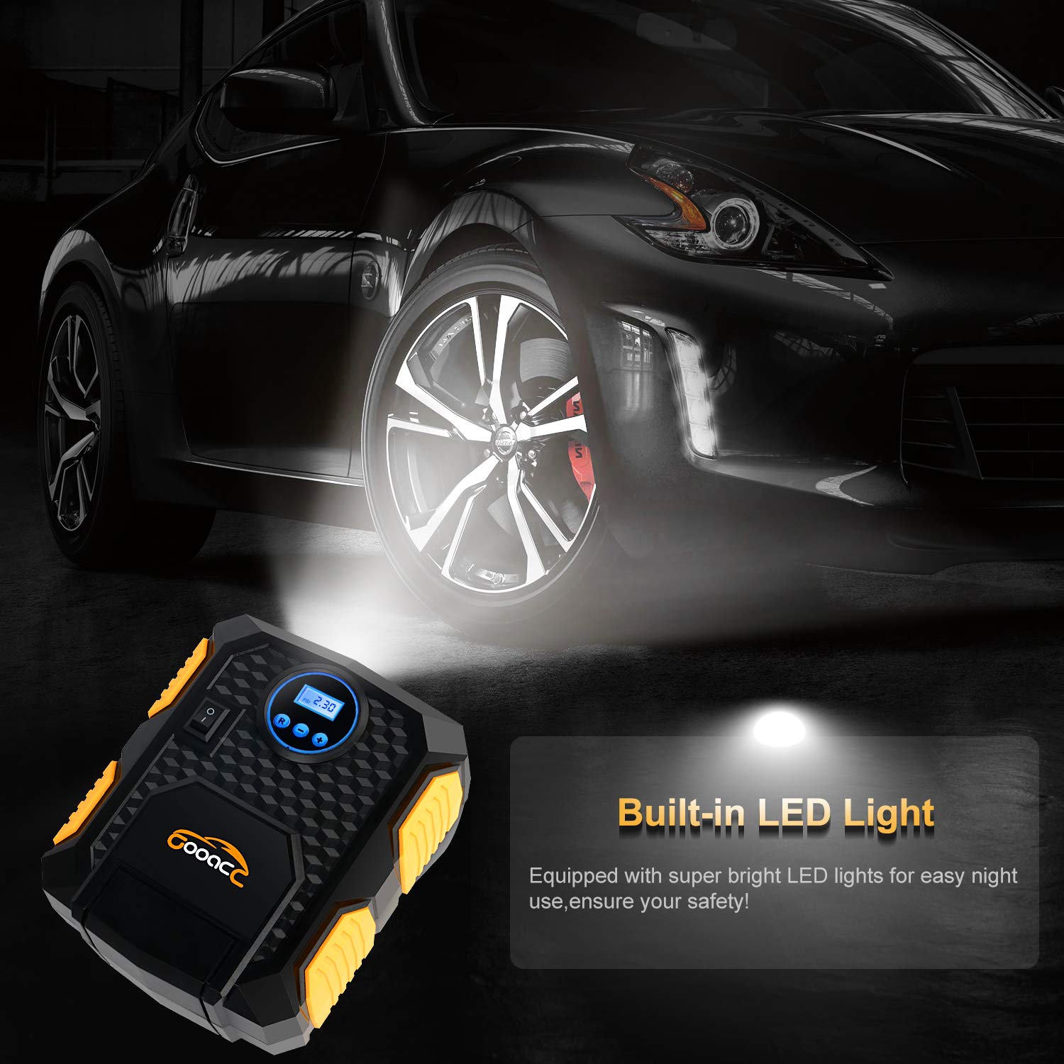 GOOACC 030102 12V DC 150Psi Portable Electric Auto Air Compressor Pump and Car Tire Inflator Pre-set Pressure Auto Shut Off