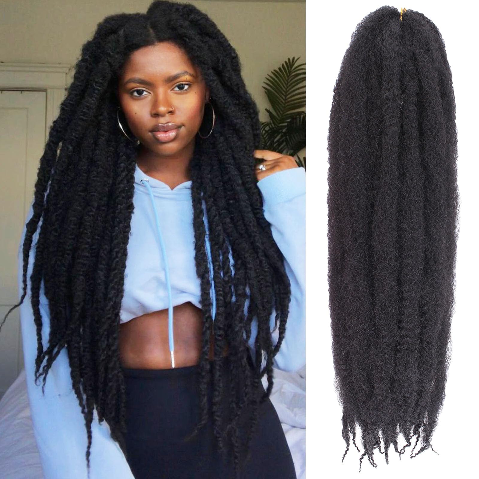 Samtress 8 Packs 24 Inch Marley Twist Braiding Hair Black Kinky Afro Springy Twist Braiding Hair Extensions (#1B) — image 1