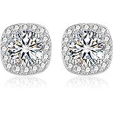 LANCHARMED Moissanite Earrings Stud for Women, 925 Sterling Silver 0.5-2 Carat Lab Created Diamond Earring 5mm- 6.5mm Real Moissanite Studs Square Earring for Men Jewelry Gifts for Women