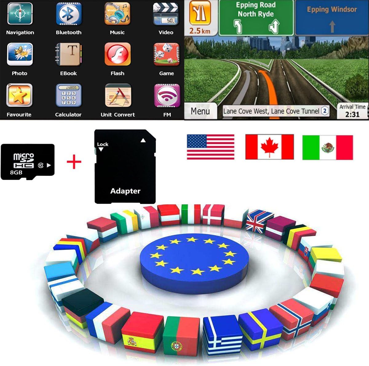 Quanmin Newest Android Gps Map 8G SD/TF Card USA Canada Mexico For Android System Navigation Map Updates GPS Software