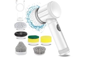 HFLYJPYW Electric Spin Scrubber - Shower Scrubber,Bathroom Scrubber Electric,for Cleaning Tub, Floor, Tile, Window, Sink, Kitchen Cleaning with 6 Electric Cleaning Brush Head (6)