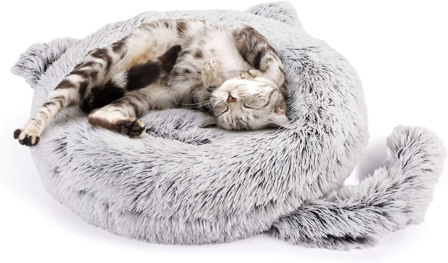 Pecute Panier Chat Moelleux Lit Chat Rond En Forme De Chat En Peluche Lavable Coussin Chien Antiderapant En Coton Pp Pouf Apaisant Pour Chaton Petit Chien Lapin 55 15cm M Amazon Fr