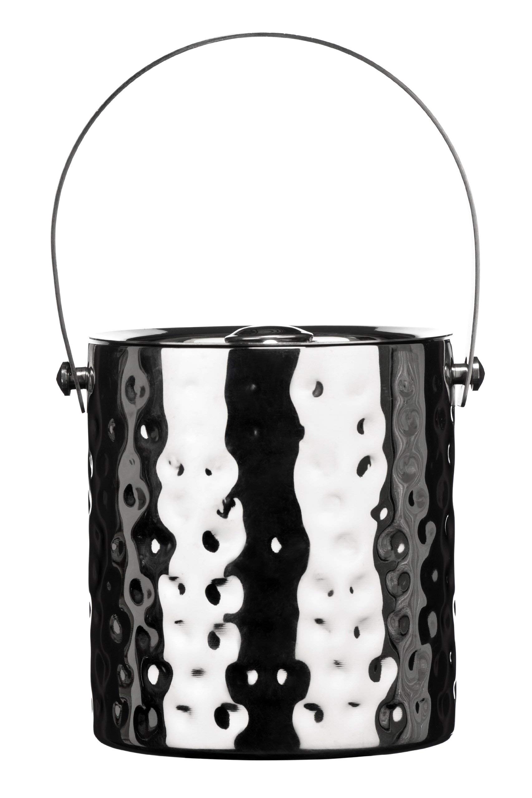 Premier Housewares Ice Bucket with Lid - Hammered Stainless Steel, Silver