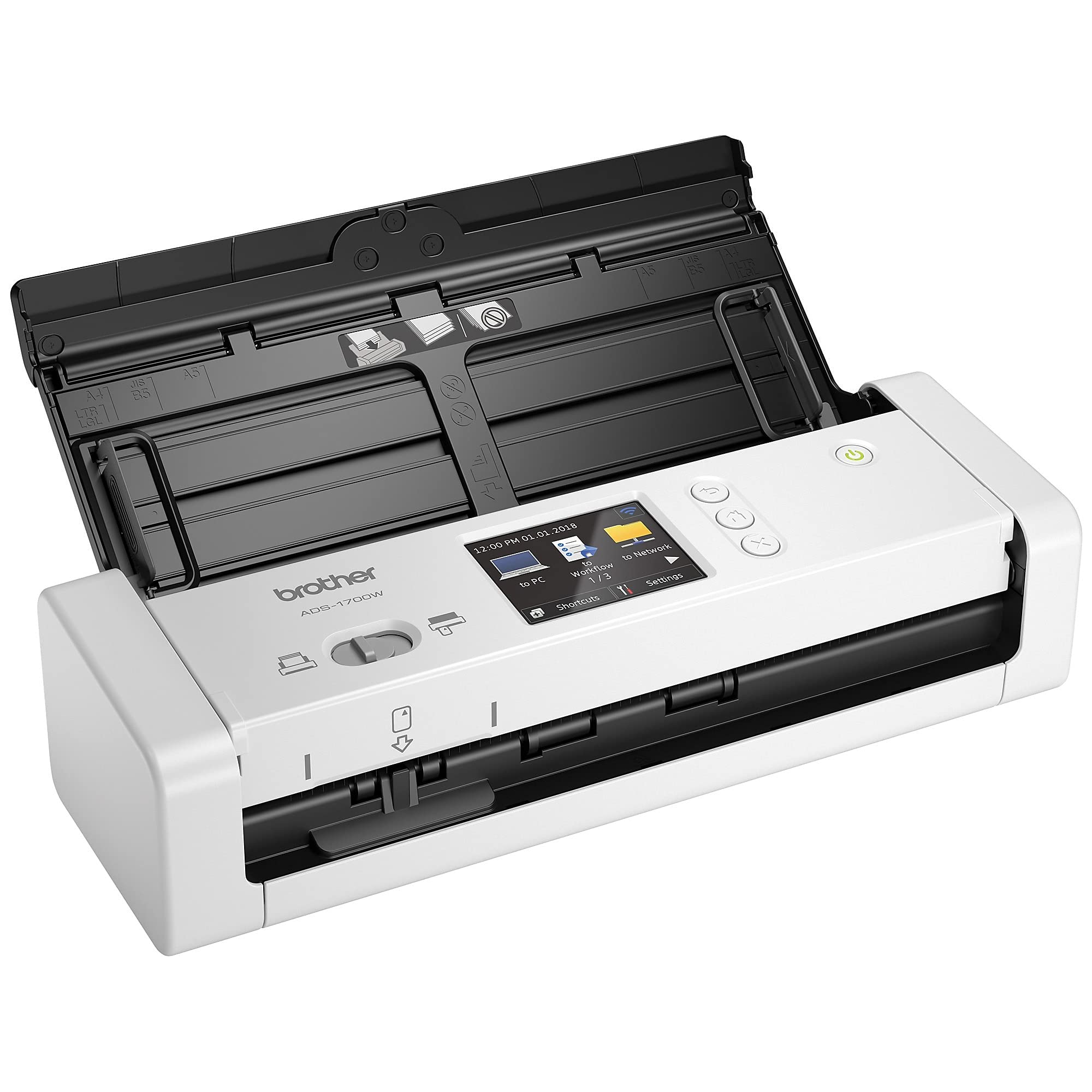 Brother Wireless Document Scanner, ADS-1700W, Fast Scan Speeds, Easy-to-Use, Ideal for Home, Home Office or On-the-Go Professionals (ADS1700W), white