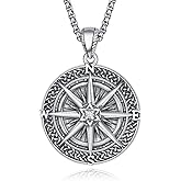 KINGWHYTE Compass Necklace for Men 925 Sterling Silver Birthday Gifts Graduation Travel Jewelry for Husband Brother with Stainless Steel Chain