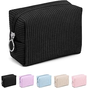 MAGEFY Corduroy Makeup Bag - Small Travel Cosmetic Pouch for Women, Portable Mini Zipper Purse with Everyday Essentials for O