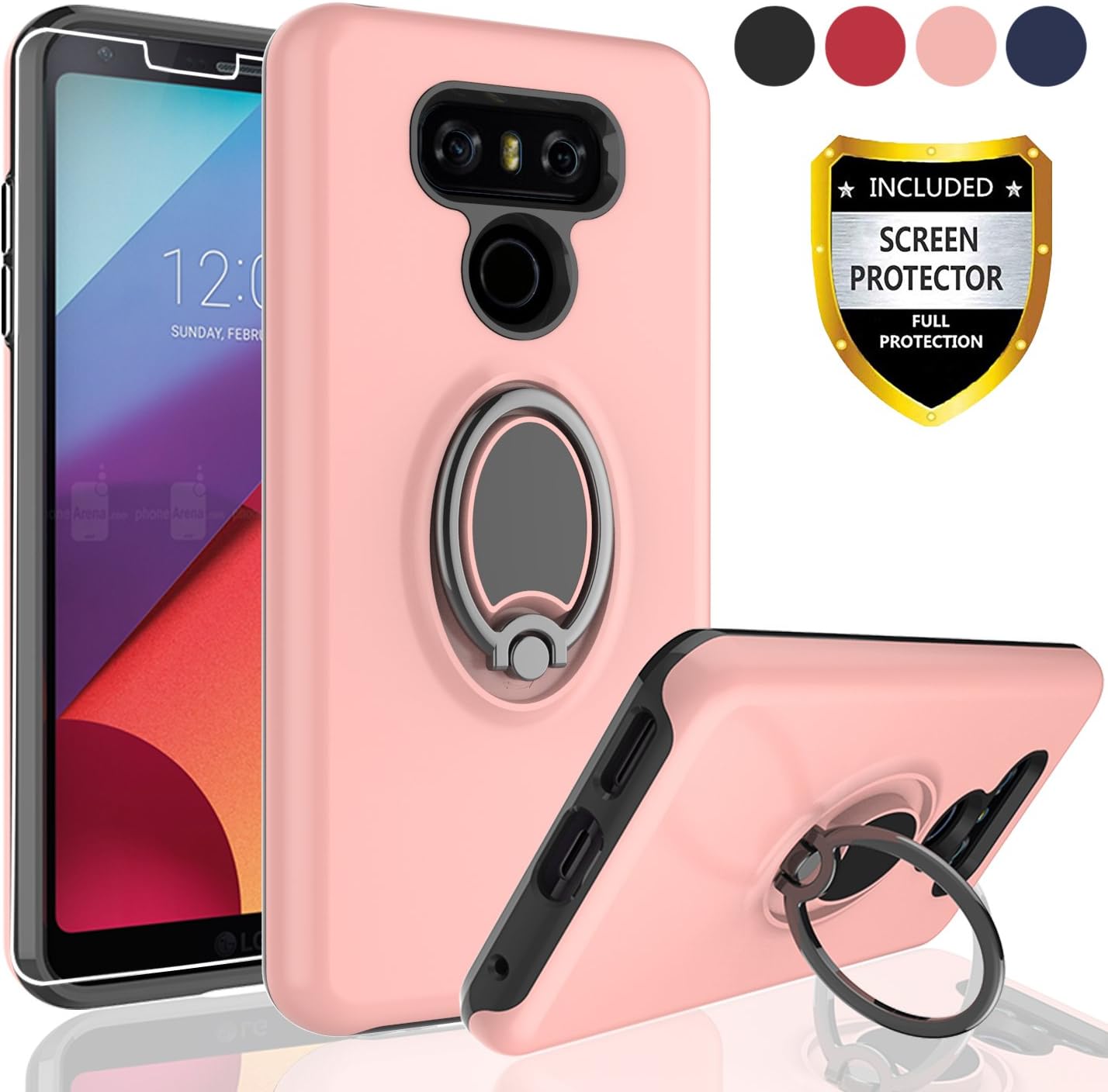 AYMECL for LG G6 Cell Phone Cases,LG G6 Plus Cell Phone Cases,Rotating Ring Holder Dual Layer Shock Bumper Cover for LG G6(2017)-GH Rose Gold