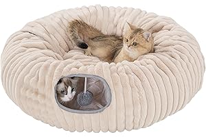 Avont Cat Tunnel Donut for Indoor Cats, Plush Kitten Tunnel Christmas Tree Skirt, Leisure Cat Circle Tunnel Bed, Kitty Play T