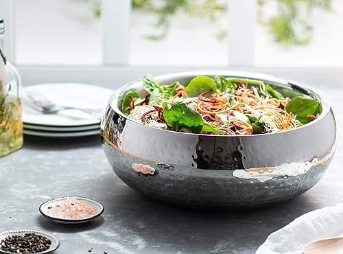 KooK Double-Walled Serving Bowl, Hammered Insulated Stainless