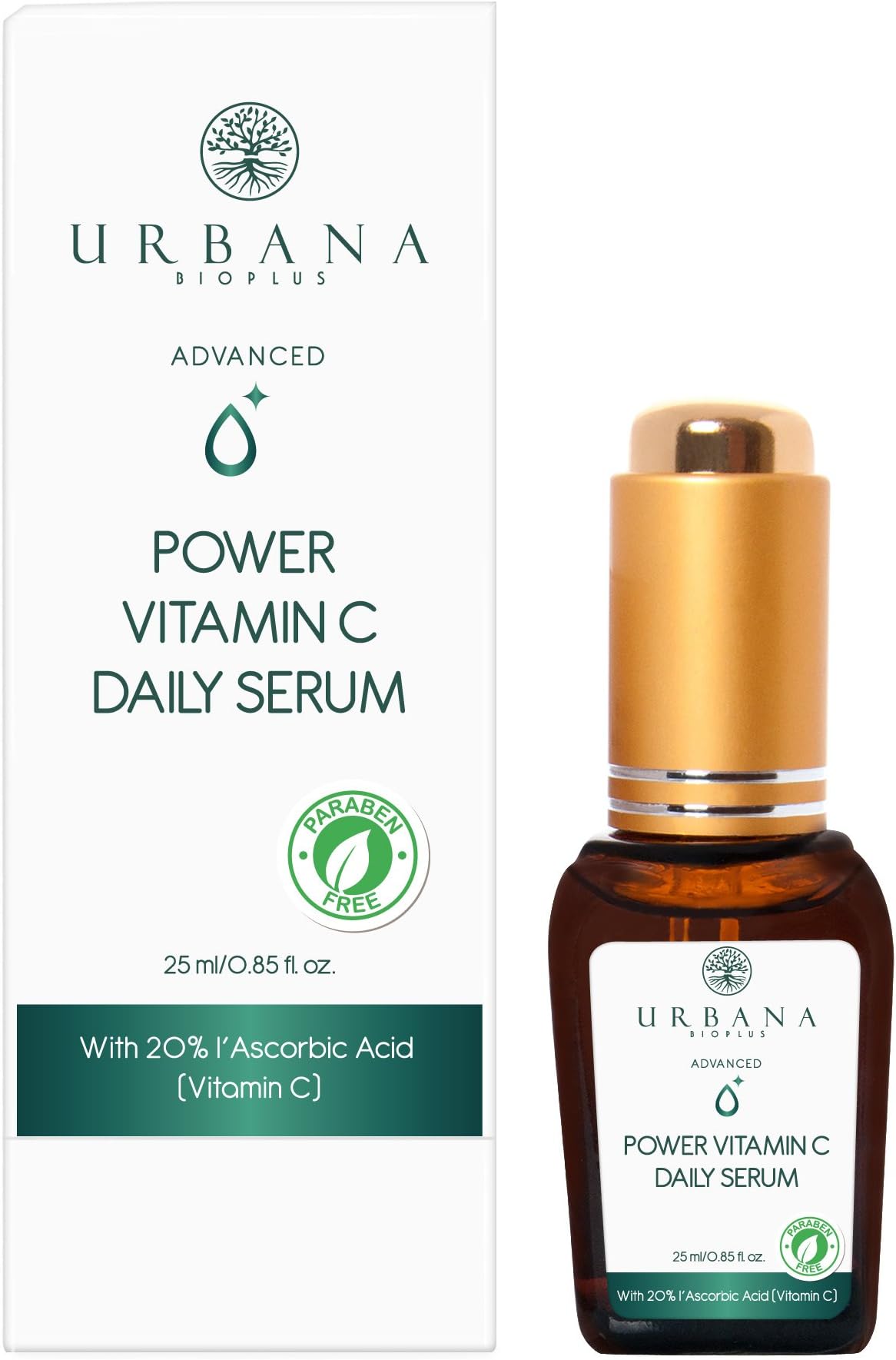 URBANA BIOPLUS Advanced Power Vitamin C Daily Serum, Face Facial Rejuvenation Antioxidant Brightening Youthful Radiant Anti Aging Wrinkle Firming Discoloration Skin Care for Women, 25 ml / 0.85 fl oz