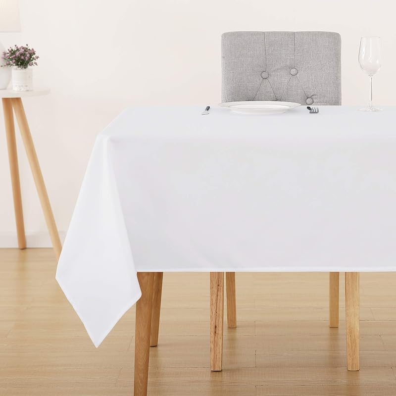 Deconovo White Rectangle Tablecloth 140x240 cm Water Resistant Oxford Fabric