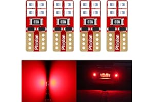 PHINLION Miniature T10 168 194 Red LED Bulbs, Super Bright 8-SMD Wedge 12961 2825 Automobile Lights for Car Interior Dome Map Door Courtesy License Plate Tail Lights, Pack of 4