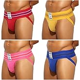 Arjen Kroos Men's Jock Strap 4 Pack High Elastic Jockstrap Underwear Breathable Athletic Supporter with Wide Waistband