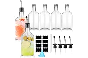 Maxcheck 6 Sets 16 oz Plastic Long Neck Bottles with Pourer and Caps Plastic Juice Pour Bottles with Stainless Steel Bottle Pourer Tapered Spout for Liquor Juice Store Syrup