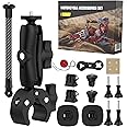 Bike Motorcycle Camera Mount Bundle Kit for Insta 360 ONE X4, X3, X2, Include 360° Ballhead Handlebar Clamp Extension Rod and Helmet Flexible Adhesive Mount for GoPro 12 11 10 9 8 7 6 5 DJI OSMO