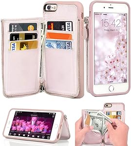 iPhone 6S Plus Wallet Case, iPhone 6 Plus Card Holder Case, LAMEEKU Leather Cases with Protective Credit Card Slot Zipper Pocket Wallet Back Flip for Apple iPhone 6S Plus / 6 Plus 5.5