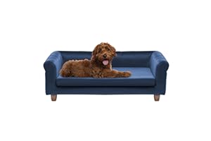 CRITTER SITTERS 42-in. Elegant Navy Faux-Velvet Rectangular Dog Sofa for Medium and Large Dogs, Elevated Plush Dog Couch