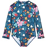 Alakuoti Long Sleeve One Piece Ruffle Swimsuit for Toddler Girls Baby Girl Rashguard Shirt with UPF 50+ Sun Protection