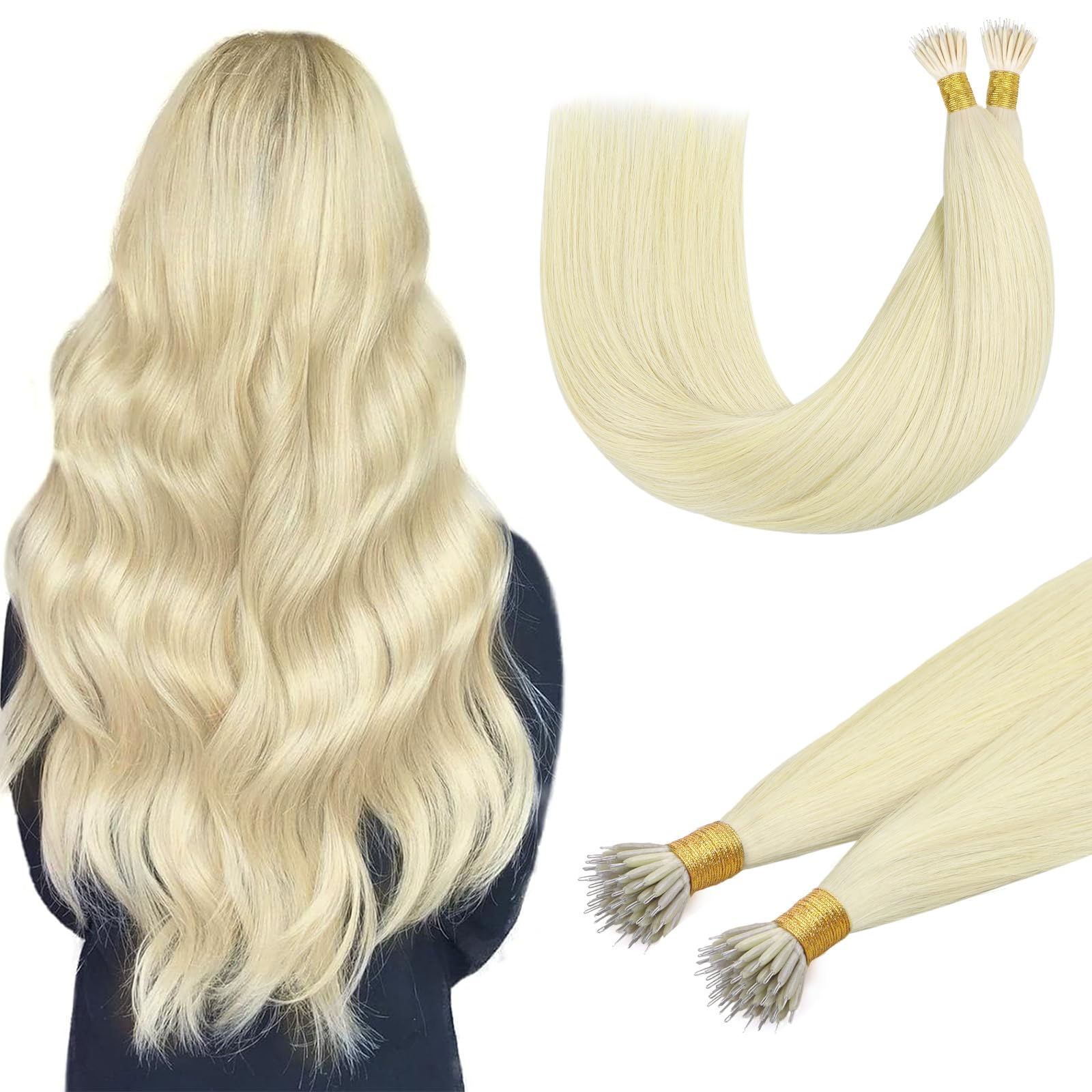 DOORES Nano Ring Hair Extensions, Platinum Blonde 20 Inch 50g 50s, Cold Fusion Nano Hair Extensions Real Human Hair Invisible โ image 1