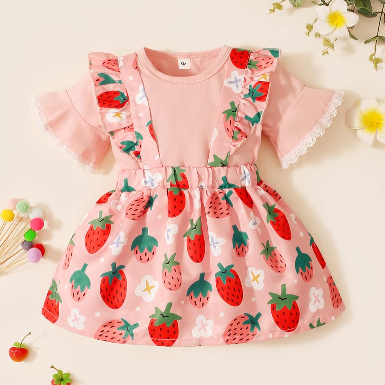Baby Girl Short Sleeve Pink Suspender Skirt Set Shirt+Overall Skirt Outfit 3-24M: Clothing