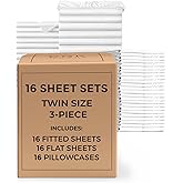 Bulk Case Pack of 16 Sheet Sets - (16) Complete Twin Size Sheet Sets with Deep Pockets - Wholesale Bulk Bedding for Hotels, Spas & Airbnbs - Breathable, Cooling, Soft & Wrinkle Free - (Twin, White)