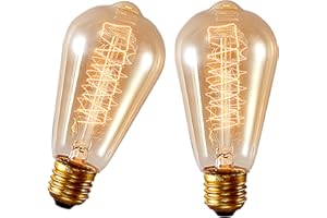 Vintage Edison Light Bulbs, ST64 120V 40W E26, Amber Glass, 2200K Warm White, 2-Pack