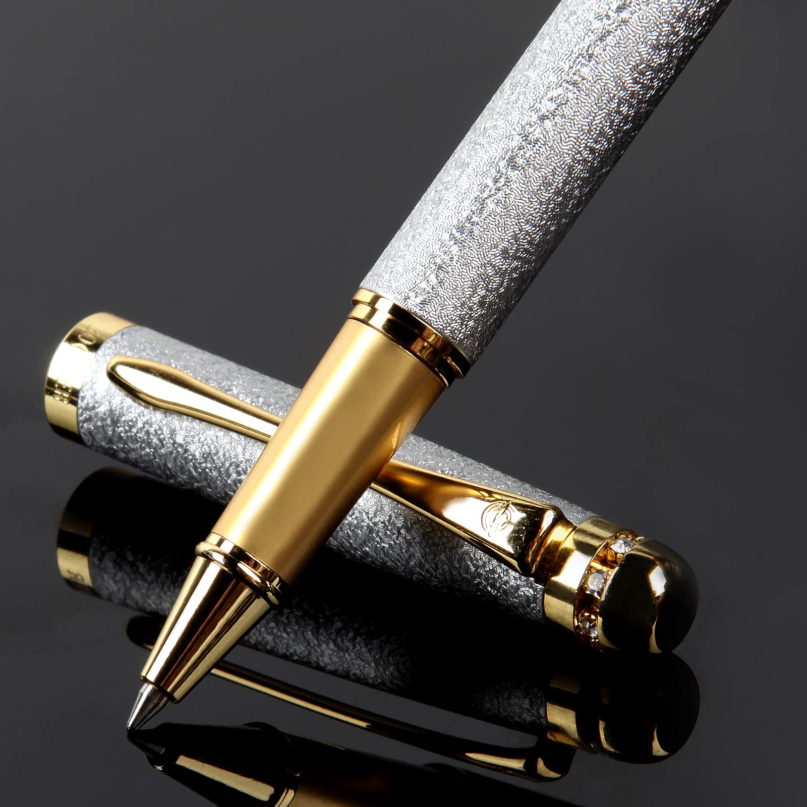 BOCIYER Rollerball Liquid Ink Pens,Best nice ballpoint pen Gift Set for Men and Women,roller ball Pen Refillable,Personalised,handwriting,Designer pens,luxury,Fancy Pen set(Silver)