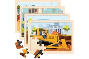 DUCHONG Wooden Puzzles for Kids Ages 4-6, 4 Packs 24 PCS Construction Vehicle Jigsaw Puzzles for Kids Ages 3-5, Preschool Educational Puzzles Boards Toys Gifts for Boys Girls
