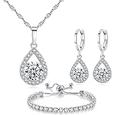 kai bao city Necklace Pendant and Earrings cubic zirconia Bangle Set Crystal Silver Fashion Adjustable Chain Jewelry for Women Wife Party Prom Engagement Wedding Gifts
