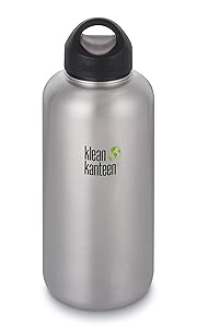 Klean Kanteen Wide Mouth Single Wall Stainless Steel Water Bottle with Leak Proof Stainless Steel Interior Cap - 64oz - Brushed Stainless