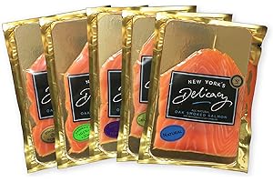 New York's Delicacy Gourmet Smoked Salmon Nova Assorted Gift Combo - Includes 100% Natural Atlantic Salmon Fillets [5 x 4 Oz. variety flavors] - Pre-Sliced, Cold Smoked - Kosher, Gluten Free, High in Omega 3